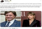 Nikolaj @nikicaga The year is 2030. Ron DeSantis is president and has 24% approval rating In Tennessee, popular Attorney General Kevin Kennedy runs for Governor against Andy Ogles, while pop star and activist Taylor Swift challenges Senator Marsha Blackburn What are the margins in both races? 3:08 PM - Apr 11, 2023 · 54.4K Views ILL