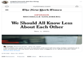 O ||| angela bassett did the thing @naledimashishi nytimes.com The New York Times MICHELLE GOLDBERG We Should All Know Less About Each Other OPINION 5:19 AM Nov 14, 2021 Lenay @itsme_lenay Nov 12, 2021 I ain't clean my room in over 3 months y'all and tell me why today I picked up a pair of panties off my floor and there was maggots in it. What should I do!!! Show this thread 249 Retweets 1 Quote . Nov. 1, 2021 839 Likes 14 Bookmarks :