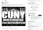 ← Tweet SAFE CUNY @SAFECUNY CUNY is a Cesspit of Systemic Jew Hatred, Antizionism, Judeaphobia, Bigotry against Jews and Antisemitism. #EndJewHatred #NYC #Antisemitism #CUNY CUNY INVESTIGATED FOR ANTISEMITISM 9:30 PM - Apr 28, 2023 177.5K Views 253 Retweets 244 Quotes 663 Likes 140 Bookmarks Q Search Twitter New to Twitter? Sign up now to get your own personalized timeline! G Sign up with Google Sign up with Apple Create account By signing up, you agree to the Terms of Service and Privacy Policy, including Cookie Use. Relevant people SAFE CUNY @SAFECUNY S.A.F.E. CUNY advocates for Zionist Jews systemically discriminated against and excluded by @CUNY and the @PSC CUNY faculty union. Vigilantly non-partisan. Trends for you Politics. Trending Cudi 30.8K Tweets Trending worldwide NATIONAL CRUSH ANKIT GUPTA 30K Tweets Follow Politics - Trending Petrol 70.6K Tweets