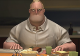 From the dinner scene in The Incredibles (2004).
Also,
<iframe width="1903" height="800" src="https://www.youtube.com/embed/3yzXsJOa8tM" title="Bob Parr Grindset" frameborder="0" allow="accelerometer; autoplay; clipboard-write; encrypted-media; gyroscope; picture-in-picture; web-share" allowfullscreen></iframe>
<iframe width="1903" height="800" src="https://www.youtube.com/embed/x-rRC7EjxnA" title="Bob Parr Grindset 2" frameborder="0" allow="accelerometer; autoplay; clipboard-write; encrypted-media; gyroscope; picture-in-picture; web-share" allowfullscreen></iframe>