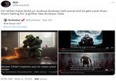 Bol @Bolverk15 I'd rather have Guts or Joshua Graham tell some kid to get a job than them falling for a grifter like Andrew Tate @Kutielee Apr 30 Kutielee Are boys ok? Show this thread . Master Chief inspires you to clean your house The Synthetic Soundsmith 58K views 1 month 8:56 AM . May 4, 2023 4M Views yourself first know that anger is a natural People also watched this video boy in order to be born you needed two parents four grandparents eight People also watched this video : ... 1:58 ... 0:55
