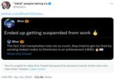 "Valid" people taking L's @ValidLs twitter.com/BlueFolf/statu... Blue Ended up getting suspended from work Blue The fact that transphobes hate me so much, they tried to get me fired by sending leaked nudes to Dominoes is an achievement LMAO Show this thread You're unable to view this Tweet because this account owner limits who can view their Tweets. Learn more 1:48 PM - Apr 24, 2023 133.6K Views .