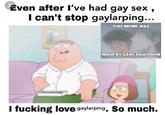 Even after I've had gay sex, I can't stop gaylarping... THIS MEME WAS MADE BY GANG KAWOSHIN I f------ love gaylarping, So much.