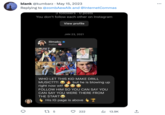 blank @kumbarz. May 15, 2023 Replying to @zombAewAlk and @InternetCommas 3 followers 0 posts You don't follow each other on Instagram View profile lilmabu mabu JAN 23, 2021 WHO LET THIS KID MAKE DRILL MUSIC???! right now w-- FOLLOW HIM SO YOU CAN SAY YOU CAN SAY YOU WERE THERE FROM THE START but he is blowing up 17 5 His IG page is above 222 ₁13.9K (→