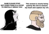 BABE PLEASE STOP! NOT EVERYTHING IS A PSYOP TO MENTALLY BREAK YOU! This woman is clearly being paid by the CIA to ensnare my heart and capture my vril.