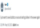 tom @anonbirdd i just want to see idubbbz run around eating pickles in the sewer again 3:25 PM - May 18, 2023 22.2K Views
