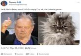 Tommy G @Tommygreturns2 Jack Nicholson went full Grumpy Cat at the Lakers game 8:49 PM May 20, 2023 26.7K Views 49 Retweets 7 Quotes 237 Likes 2 Bookmarks