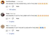 VOGLE SeanDoesMagic✓ 6 days ago WE HEADED TO THE HONOR ROLL WITH THIS ONE!! Reply 10K ✓ 189 replies Praby 4 days ago WE MAKING IT OUTTA THE LOBBY WITH THIS ONE & d d d d d B787 T Reply ✓ 3 replies dnd 2 days ago WE MAKING IT OUT THE ART CLASS WITH THIS ONE B127 T Reply ✓ 2 replies