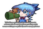 Thinking quickly, Cirno constructs a homemade megaphone using only some string,a squirrel, and a megaphone