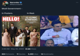 Narundar @NarundarM Modi Government - In Posters. MAY JUNE 2023 200 AN RP-SANJIV GOENKA GROUP PUBLICATION HELLO! In Real. 23 ICONIC ACHIEVERS ONE DAZZLING NIGHT 2:38 AM - May 30, 2023 · 61.8K Views 824 Retweets 11 Quotes 3,493 Likes 14 Bookmarks :