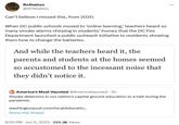 ReStation @St1Station Can't believe I missed this, from 2020. When DC public schools moved to 'online learning, teachers heard so many smoke alarms chirping in students' homes that the DC Fire Department launched a public outreach initiative to residents showing them how to change the batteries. And while the teachers heard it, the parents and students at the homes seemed so accustomed to the incessant noise that they didn't notice it. America's Most Vaunted @AmericaVaunted 3h Smoke detectors in our nation's capital ground education to a halt during the pandemic. washingtonpost.com/local/educatio... Show this thread 8:50 PM - Jun 5, 2023 222.3K Views ***
