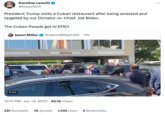 Trump at Versailles Karoline Leavitt @kleavittnh President Trump visits a Cuban restaurant after being arrested and targeted by our Dictator-in-Chief, Joe Biden. The Cuban People get it! EPIC! Jason Miller @Jason MillerinDC. 17h 0:23 CAUTION 8 FEET 2" CLEAR 10:17 PM. Jun 13, 2023 40.1K Views 331 Retweets 10 Quotes 1,105 Likes 5 Bookmarks FUROR