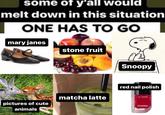 some of y'all would melt down in this situation ONE HAS TO GO mary janes pictures of cute animals stone fruit matcha latte ALL Snoopy red nail polish LE VERNIS CHANEL