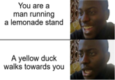 HEY.... | /r/memes You are a man running a lemonade stand A yellow duck walks towards you NOOR