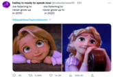 AAR hailey is ready to speak now @nobodynoswift. 12h me listening to never grow up in 2010 #SpeakNowTaylors Version Ts O 25 me listening to never grow up tv in 2023 t 4,399 14.2K ₁346.3K ↑ ...