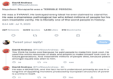 David Andress @ProfDave Andress Napoleon Bonaparte was a TERRIBLE PERSON. He was a TYRANT. He betrayed every ideal he ever claimed to stand for. He was a shameless pathological liar who killed millions of people for his own insatiable vanity. He is literally one of the worst people in history. 8:44 AM - Jul 11, 2023 227 Retweets 3,100 Quotes 1,646 Likes 310 Bookmarks 22 Tweet your reply! 77 179 David Andress @ProfDaveAndress. 6h You think he looks cool because he paid people to make him look cool. He used the entire resources of state and empire to make himself look cool to future generations. And meanwhile millions of people died, because peace amongst equals was alien to him. 58 646 1 75 Q David Andress @ProfDaveAndress. 6h He was a MONSTER, and the fact he isn't understood primarily as one in a long line of appalling monsters produced by European structures of power is a crime in itself. 700 ↑ Reply ↑