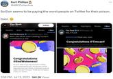 Kurt Phillips @ARCCollective So Elon seems to be paying the worst people on Twitter for their poison. Cool. S FRENTE Elon Musk 27.6K Likes Replies Subs Highlights Media Likes End Wokeness @EndWokeness 30m Wow. Elon Musk wasn't kidding. Content monetization is real. Zach Follow Congratulations @EndWokeness! As your share of our ads revenue in replies, you're receiving $10,419. Your portion will be deposited into your Stripe-connected account within the next 72 hours. Thank you for being a creator on Twitter! 3:56 PM. Jul 13, 2023.941.2K Views S Replies Subs Highlights Media Likes Tim Pool HOLY F--- ... @Timcast-2h @elonmusk thank you, wow Congratulations @Timcast! As your share of our ads revenue in replies, you're receiving $5,823. Your portion will be deposited into your