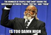 THE NUMBER OF PEOPLE THAT DON'T KNOW THE DIFFERENCE BETWEEN "THERE, THEY'RE," AND "THEIR" imgflip.com IS TOO DAMN HIGH