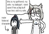 this is my girlfriend. my wife. my babygirl. i dont care if hes a big buff man he's still my wife male fictional character ↳