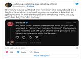explaining explaining doja cat (stray kitten) @exexdojacat- Follow It's funny cause without the "kittens" she would just be a high school drop out making music under a blanket on garageband in her bedroom and smoking weed all day with her boyfriends' money dojacat 30m my fans don't name themselves s---. if you call yourself a "kitten" or f------ "kittenz" that means you need to get off your phone and get a job and help your parents with the house. a V 50 replies 233 likes 8:11 AM - Jul 23, 2023 52K Reply 1, Share Read 250 replies 8