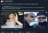 taylor garron @taylorgarron someone calling me “not a girl's girl" is my worst nightmare Pop Base @PopBase Jul 27 Ethan Slater's estranged wife Lilly Jay breaks her silence in new statement to Page Six, blasting Ariana Grande: "[Ariana's] the story really. Not a girl's girl. My family is just collateral damage." 4:28 PM . Jul 27, 2023 11.7M Views 16.3K Retweets 854 Quotes 217K Likes 3,490 Bookmarks :