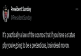 President Sunday @PresidentSunday It's practically a law of the cosmos that if you have a statue pfp you're going to be a pretentious, braindead moron.