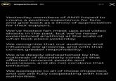 AMP ampexclusive 6h ⠀ Yesterday members of AMP hoped to create a positive experience for fans and give back as a show of appreciation for their support. We've hosted fan meet ups and video shoots in the past, but we've never experienced anything at the scale of what took place yesterday. We recognize that our audience and influence are growing, and with that comes greater responsibility. We are deeply disheartened by the outbreak of disorderly conduct that affected innocent people and businesses, and do not condone that behavior. X We apologize to all of those impacted, and we are fully cooperating with local authorities.