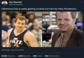 Eric Fawcett @EricFawcett_ Oklahoma City is really getting cooked out here by Toby Flenderson GAZZ 9:18 AM. Apr 24, 2018 27.9K Reposts 1,872 Quotes 81K Likes 150 Bookmarks :