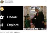 Eivind Trædal @eivindtraedal Home #Explore 2:41 PM · Apr 3, 2023 · 7,330 Views REDDIT IS : OWN THE HALL AND TO THE LEF