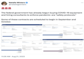 *** Natalie Winters @nataliegwinters The federal government has already begun buying COVID-19 equipment and hiring consultants to enforce pandemic-era "safety protocols." Some of these contracts are scheduled to begin in September and October. AND PROPLE Contract Summary Delivery Order (DO) PID 36C10823N00040000 www Awarding Agency Department of Veterans Affairs (VA) SAward Amount ng Agency Department of Veterans Affairs (VA) Award Amounts Recipient ODDBALL INC 1815 400 WTON DC 2000 UNITED STATES $1.7 Million Obligated A lanket Purchase Agreement (DPA) Call PID 36C24123N1006 Unlinked Award $1.7 Million Current Award Amount Recipient ABBOTT MOLECULAR INC 1300 E TOUHY AVE DES PLANES 5001631 UND WES $3.3 Million Poland Amount $2.0 Million Obligated Amount $2.0 Million Current Award Amount $2.0 Million Potential Award Amount Ar Paent Award Univ CONT_IDV 36010821000043600 Description Ny Classication Syste C Stand $415: Computer Systems Design and d ses Other Computer Services Parent Award Unique Key CONT DV 2412140078 3800 TASK ORDERS FOR DEVELOPER EXPERIENCE E014 MODIFICATION TO ADD FAR 2229 ENSURING ADEQUATE GOVID-19 SAFETY PROTOCOLS FOR FEDERAL CONTRACTORS OOTDEVIATION Description Dates Ⓒ and Medie Mancing 325413 - Diagnostic Sub Manufacturing 11:06 AM. Aug 21, 2023 in Progress (11 months remair Tade SD Cu EndDate Putorial End Date ALINITYMCOVID TESTING, HIV TESTING, HPV TESTING SUPPLIES North American Industry Classification Syste (NAICS) Code M Productor Service Code PSC) SERVICES 0: ADP AND TELECOMMUNICATIONS Start Dat Current End Date Potential End Date Aug 14, 2023 Aug 13 20 Product Service Co PRODUCTS Sep 22, 2023 Sep 21, 2004 Sep 21, 2004 Blanket Purchase Agreement (BPA) Call PID 36C24123N0963 & MEDICAL DENTALVETERINARY OPTSUPP VITROMSTANCES KITS AND SETS Awarding Agency Department of Veterans Affairs (VA) KAARD PROFILE Not Starts Contract Summary SAA Delivery Order (00) PID WB1K0223F0027 Uked Awarding Agency Department of Defense (DOD BIOFIRE DIAGNOSTICS, LLC $16-COLOROWDR SALT LAKE CITE UT 84124 UNITED STATES Congo De SAward Amounts $1.3 Million Obligated Amount $1.3 Million Curent Award Amount $1.3 Million Potential Award Amount Recipient HOLOGIC SALES AND SERVICE, LLC CAMPUS OVE MARLBOROUGH MA UNITED STATES Cong Cuent Amour $1.5 Million Potel Amount Related Awards Par Award Unique Key CONT_IDV 3602412140048 3000 Description BOFORE COVIDIS TESTING REAGENTS AND EQUIPMENT North Amerindustry Classification System NAICS Code Maturing 3254 Pharmaceutical and Medicine Manufacturing 24tic Substance Related Ar PAward Unique Kay CONT DV W10421000100700 Description 33 Mures Dec Sody StartDate -Cuneta Pental End De 154515 All La Mafacturing Produto Service Code (PDC) PRODUCTS In Progress (11 months remai Start Date Quent End D End De : P Aug 1, 2009 Aug 17, 2004 Aug 17,20 MEDICAL DENTAL VETERINARY OPTISUPP esse: IN VITRO DIAGNOSTIC SUBSTANCES REAGENTS, TEST HITS AND SETS Share Dearad HOLLOGIO COVID TESTING SERVICES IN SUPPORT OF THE DEPARTMENT OF PATHOLOGY AT MADIGAN ARMY MEDICAL CENTER TACOMA WA08431 (NEW DELIVERY ORDER Not Started . Oct 01, 2023 May 31, 204 May 31, 2024 MEDICAL/DENTAL/YETENARY OPT SUPP 4515 MEDICAL AND SURGICAL INSTRUMENTS, EQUIPMENT AND SUPPLIES