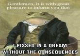 Gentlemen, it is with great pleasure to inform you that I P----- IN A DREAM WITHOUT THE CONSEQUENCES made with mematic