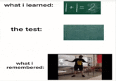 what i learned: the test: what i remembered: | + 1 = 2