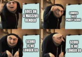 ↓ GOES ON A MASSIVE BENDER SCORE IS NO LONGER 69 LOWERS RICE PURITY SCORE SCORE IS NO LONGER 69