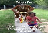 When I'm Friends w Tras I'm running away from chimpanzee riding a bicycle
