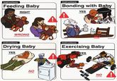 Instructions: Feeding Baby RIGHT WRONG Instructions: Drying Baby YES NO U Instructions: Bonding with Baby Instructions: YES 9?e NO Exercising Baby YES NO