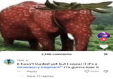 2,148 comments 1w ТОЕ Х it hasn't loaded yet but I swear if it's a strawberry elephant I'm gunna lose it Reply View 71 replies + 100.4K X 4059 T