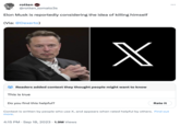 rotten @rotten_tomato3s Elon Musk is reportedly considering the idea of killing himself (Via: @Dexerto) Readers added context they thought people might want to know This is true Do you find this helpful? X 4:15 PM . Sep 18, 2023 1.9M Views Rate it Context is written by people who use X, and appears when rated helpful by others. Find out more. :