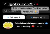 <igotzucc.v2v Still the craziest DM I've ever received Q Search • Primary 7 General 12 Chairbob Niggapants I fw u heavy . now