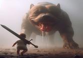 Baby Swordsman vs. Giant Pitbull