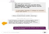 Chat My self-care routine is Regular gym activity, sunlight, and two rest days a week. i usually sleep 7 days a week but go you Tue, Sep 26 10:31 PM Profile You matched with Jenny Tue, Sep 26 10:31 PM Lol thats a given I thought. DO YOU ALSO EAT FOOD AND BREATHE AIR? WOW ME TOO SO RELATABLE HAHA Yesterday 2:22 PM na my breathing days are mon & thursday Send a message Sent