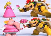 Princess Peach and Bowser in a Super Mario Bros. Wonder ad and Bowser is not afraid of Peach the elephant and doesn't find it awful even he finds Peach the elephant more beautiful