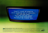 An advertisment for 3DFX's graphic accelerator, Voodoo.

3DFX had been founded in 1994, and launched the Voodoo in 1997, quickly becoming the leader in the market.

It is worth noting that in 1997, 3DFX worked with Sega to develop a prototype console called "Blackbelt." Sega instead decided on a design for the Dreamcast using NEC components.

By the time of this advertisement, 3DFX was still a leader, but was rapidly declining. Nvidia would buy them in late 2000, and the company filed for bankruptcy in 2002.