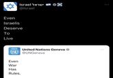 To Live ישראל Israel Even Israelis Deserve VARTES RETIOAS GENEVA @Israel Even War Has Rules. ✡ €3 United Nations Geneva @UNGeneva ...