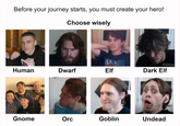 Before your journey starts, you must create your hero! Choose wisely Human Gnome Dwarf Orc Elf Goblin Dark Elf Undead