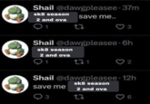 Shail @dawgpleasee 37m sk8 season save me.. 2 and ova 91 2 and ova 22 Shail @dawgpleasee 6h sk8 season 91 221 3 O 22 Shail @dawgpleasee. 12h sk8 season save me 2 and ova O 3 12 26