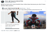 DARITY Steve Supports SAG-AFTRA @SteveRogers1943 $330 to look even more foolish than miles does because you don't have Spider-Man powers GA omak | FREE PALESTINE@its Omak_. Nov 2 Ain't no way Miles' new suit is just a big walking Adidas advertisement $50 Techfit Evolved Long Baselayer Spider-Man Leggings Men's Training Members only 1:32 AM • Nov 2, 2023 2.4M Views . U