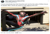TOARITY Steve Supports SAG AFTRA SOLI NGAS @SteveRogers1943 I know everybody has their favorite suit, but for the sake of Miles future as Spider-Man I think we need to unite against this one 6:17 AM Oct 23, 2023 5.5M Views ... •
