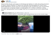 indie @INDIEWASHERE Meanwhile Noah schnapp is drinking oat lattes in cafe shouting zionism is sexy, while children in Gaza are literally thanking god bc they have RAIN WATER to drink and are not going to die of thirst bc the movement he supports is trying create a mass grave of 1 million children using bombs, dehydration and hunger like he is a beyond evil and nasty little boy Ramy Abdul @RamAbdu. Nov 14 Children in Gaza rejoice in rainwater after being thirsty due to the Israeli siege. 0:20 : 7:23 PM . Nov 14, 2023 5.6M Views