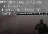 MY D--- HAS LEAD ME TO PLACES I WOULDN'T EVEN GO WITH A a Cornell Architecture Degree!!