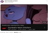 Bad Youtube content @youtube_bad People also watched this video Gumball's Mom Onlyfans EBF MUSIC 27M views 1 year ago 6:58 PM - Dec 7, 2023 - 186.5K Views 0:54 ...